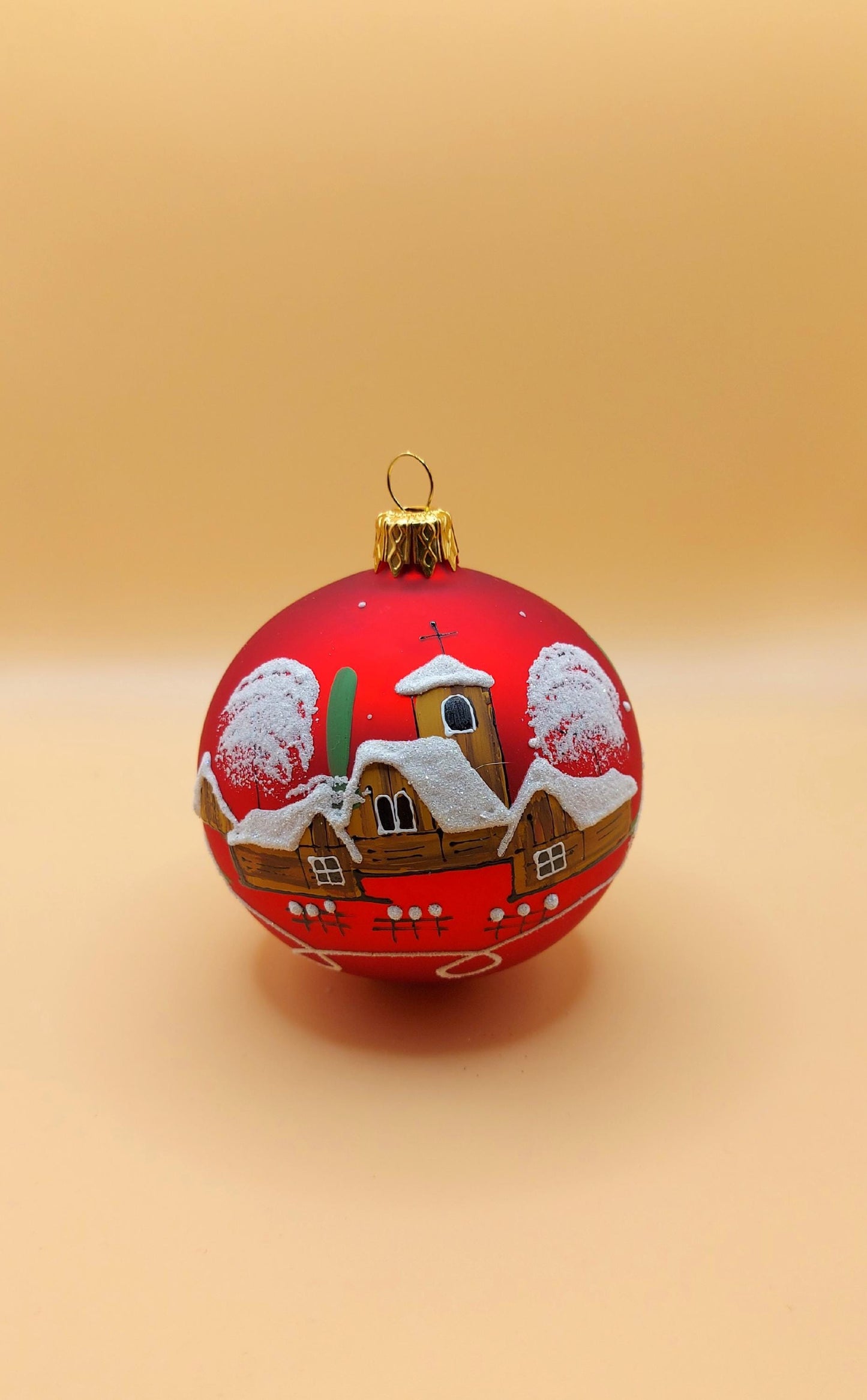 Vintage Czech Glass Christmas Ornament: Hand-Painted Red large Ball