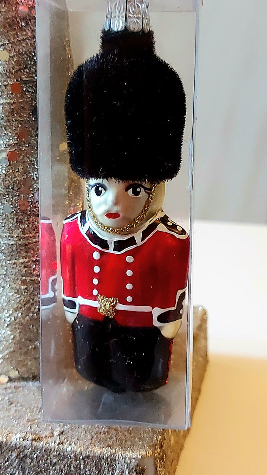 Vintage Czech Republic, Glass Blown, Hand Painted Christmas Tree Ornament decoration - Soldier