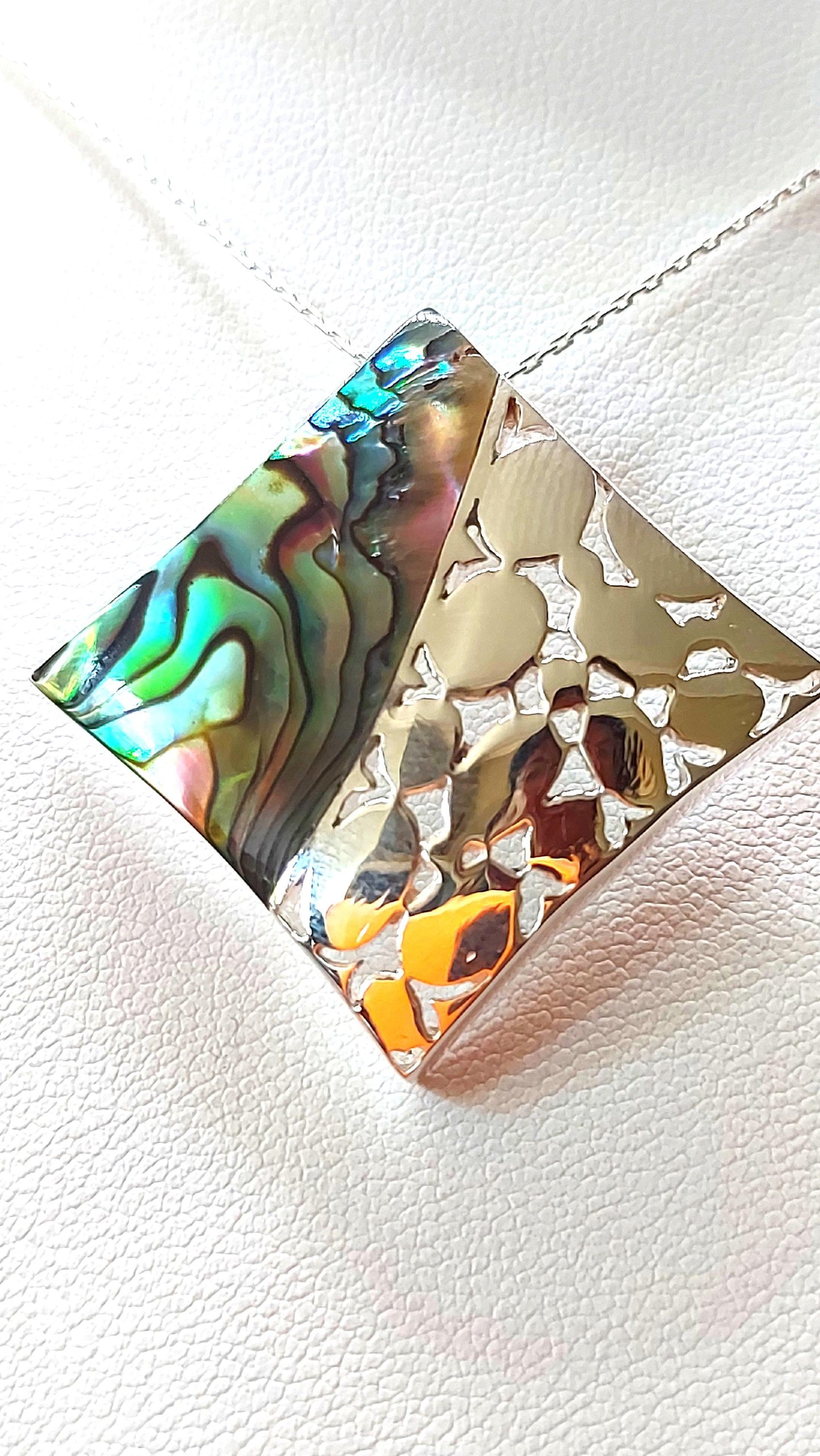 Silver Handmade Inlay Pendant/Earring Set Semi Precious Abalone Shell- Square