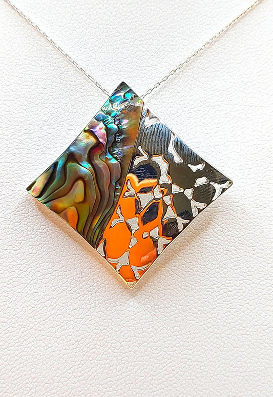 Silver Handmade Inlay Pendant Semi Precious Abalone Shell- Square