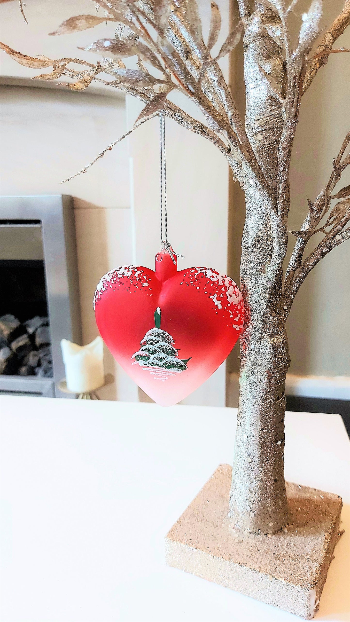 Vintage Czech Glass Christmas Ornament: Hand-Painted Red Heart House