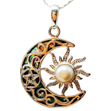 Silver Handmade Inlay Pendant Semi Precious Abalone Shell- Moon/Sun