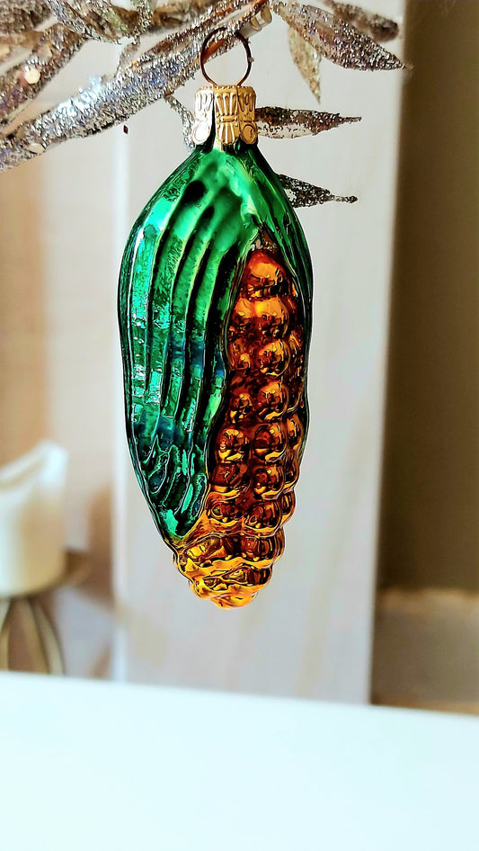 Vintage Czech Republic, Glass Blown, Hand Painted Christmas Tree Ornament - Sweetcorn