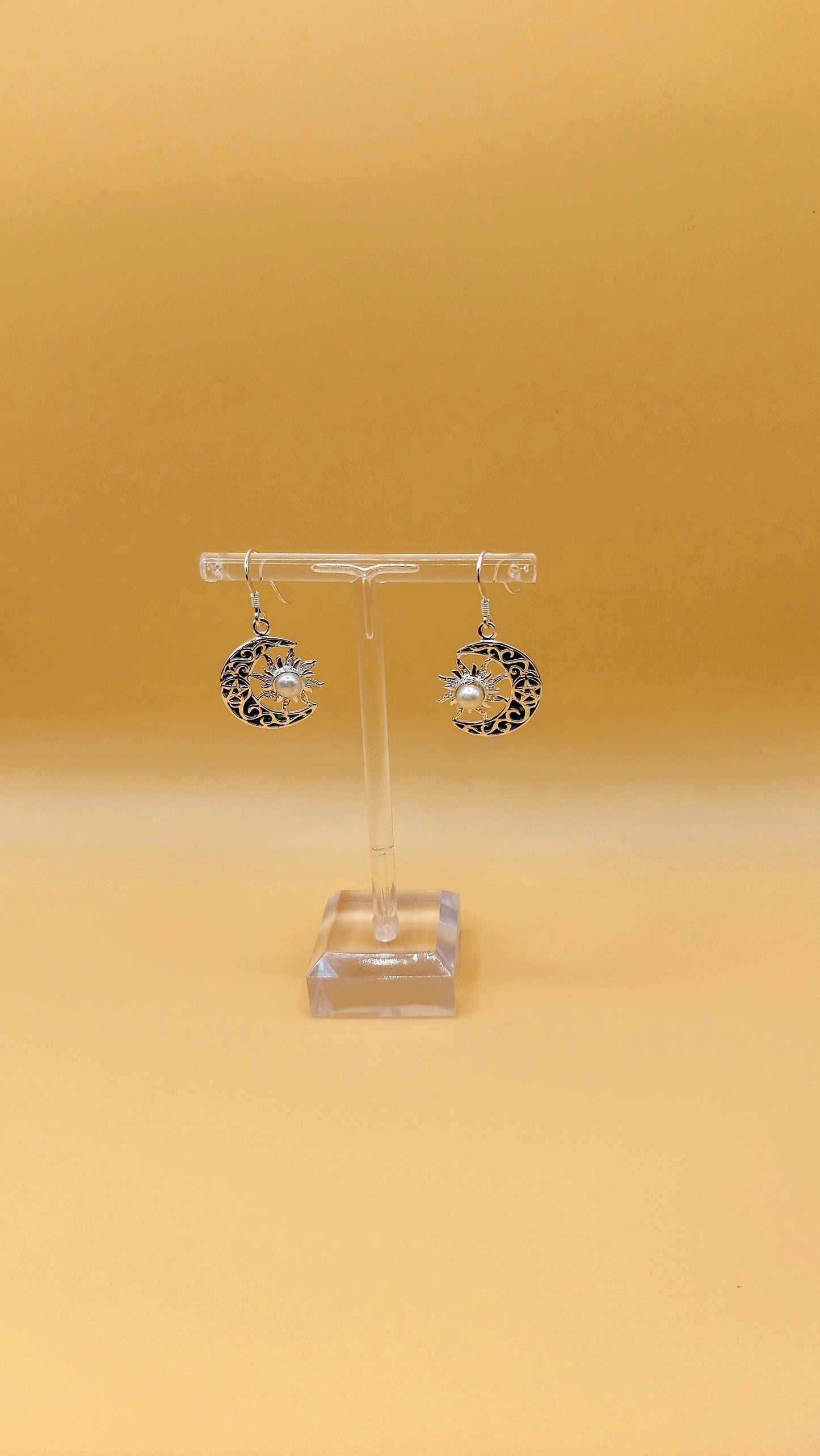 Silver Handmade Inlay Earrings Semi Precious Abalone Shell- Moon/Sun