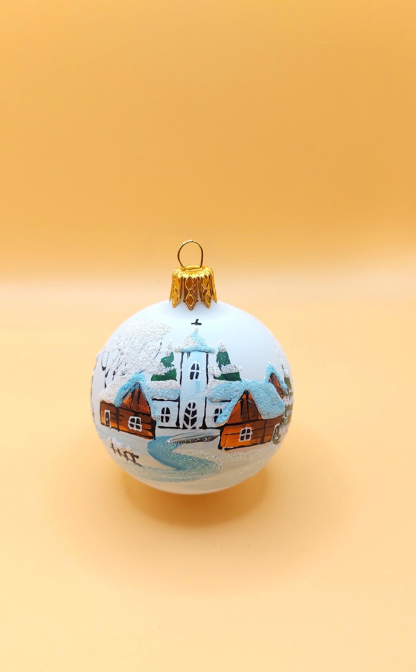 Vintage Czech Glass Christmas Ornament: Hand-Painted White Small Ball