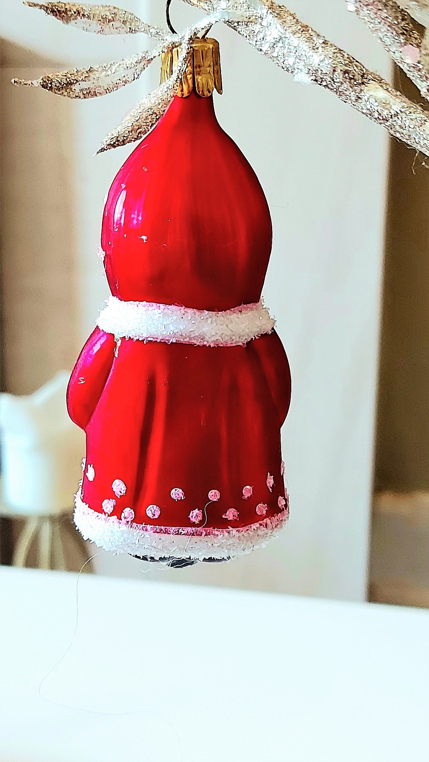 Vintage Czech Republic, Glass Blown, Hand Painted Christmas Tree Ornament - Gnome