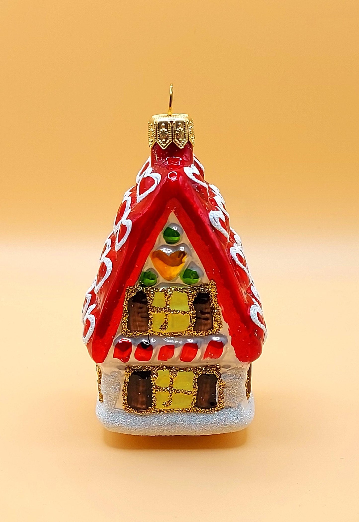 Vintage Czech Republic, Glass Blown, Hand Painted Christmas Tree Ornament - Ginger Bread House