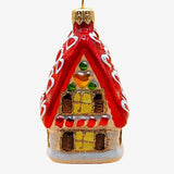 Vintage Czech Republic, Glass Blown, Hand Painted Christmas Tree Ornament - Ginger Bread House