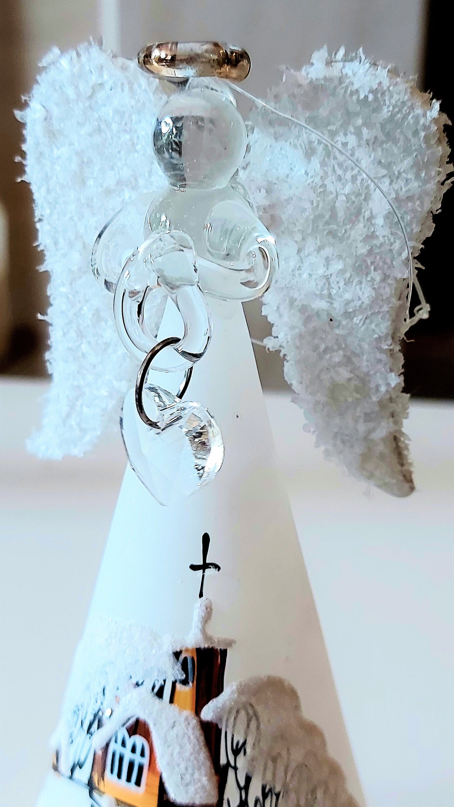 Vintage Czech Glass Angel Christmas Ornament: Hand-Painted Winter Village