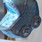 Vintage Czech Republic, Glass Blown, Hand Painted Christmas Tree Ornament - Blue Pram