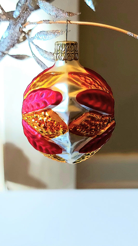 Vintage Czech Glass Christmas Ornament: Hand-Painted Leaf Balls (Pair)