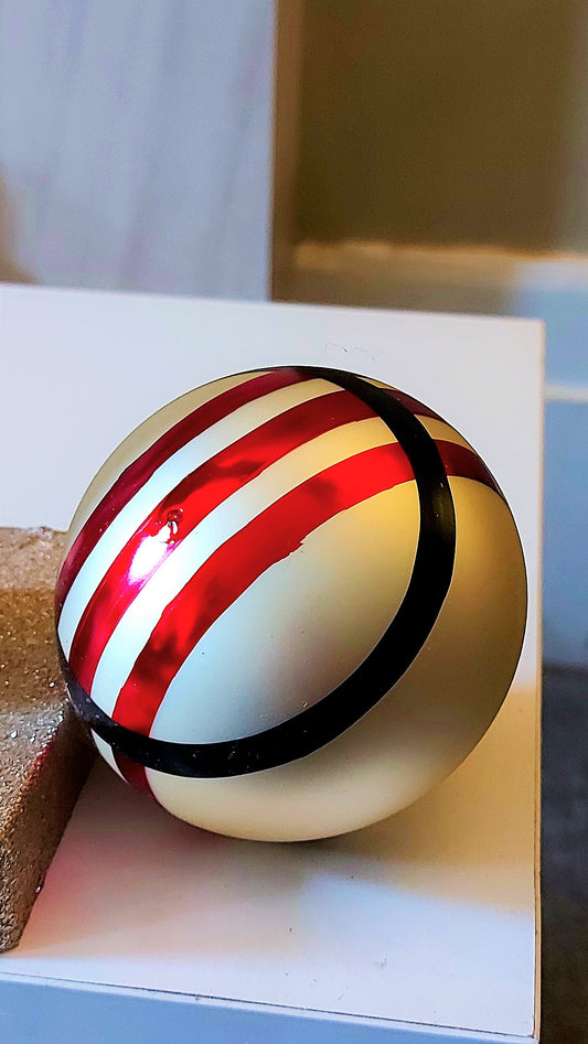 Vintage Czech Republic, Glass Blown, Hand Painted Christmas Tree Ornament decoration - Large Ball Bauble