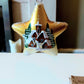 Vintage Czech Glass Christmas Ornament: Hand-Painted Gold Star, House Motif