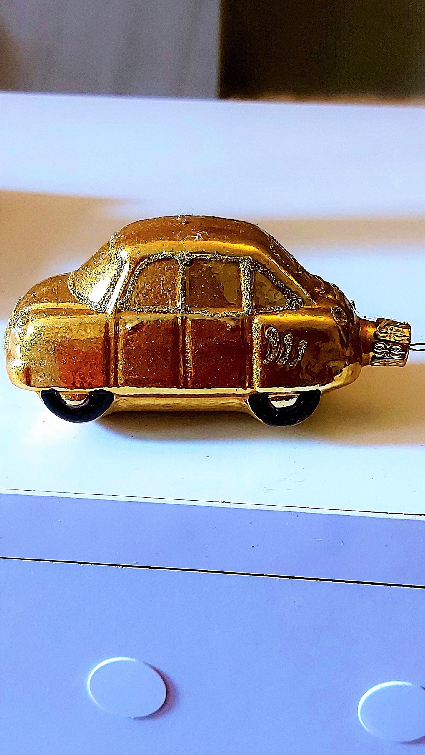 Vintage Czech Republic, Glass Blown, Hand Painted Christmas Tree Ornament - Car