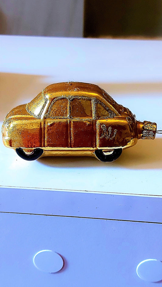 Vintage Czech Republic, Glass Blown, Hand Painted Christmas Tree Ornament - Car