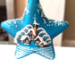 Vintage Czech Glass Christmas Ornament: Hand-Painted Blue Star, House Motif