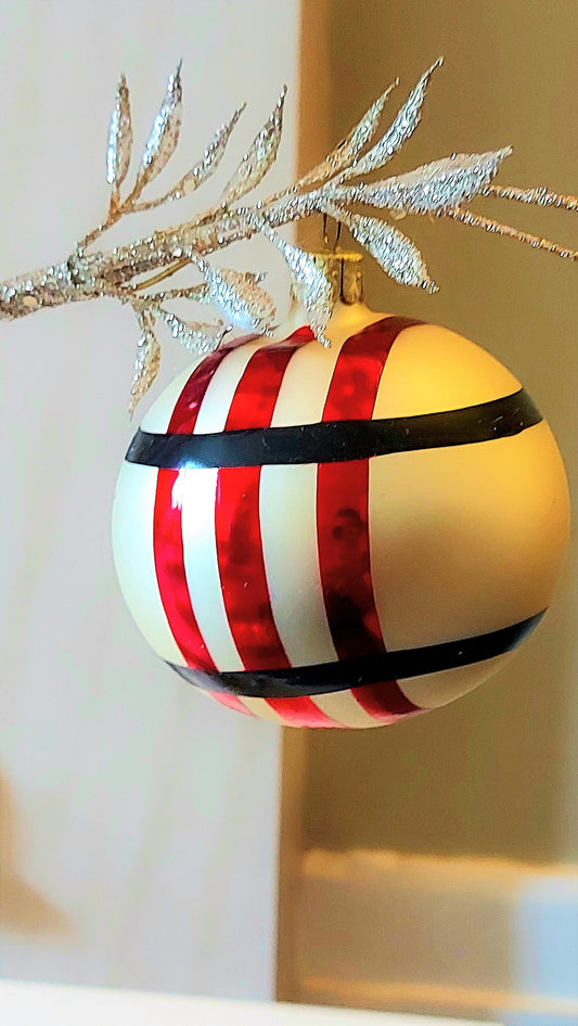 Vintage Czech Republic, Glass Blown, Hand Painted Christmas Tree Ornament decoration - Large Ball Bauble