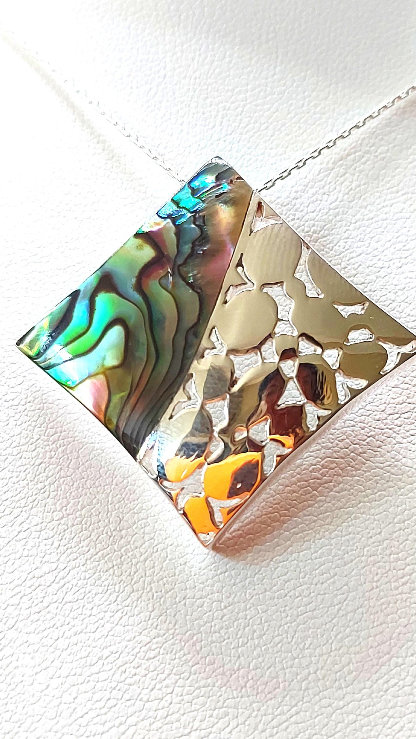Silver Handmade Inlay Pendant Semi Precious Abalone Shell- Square