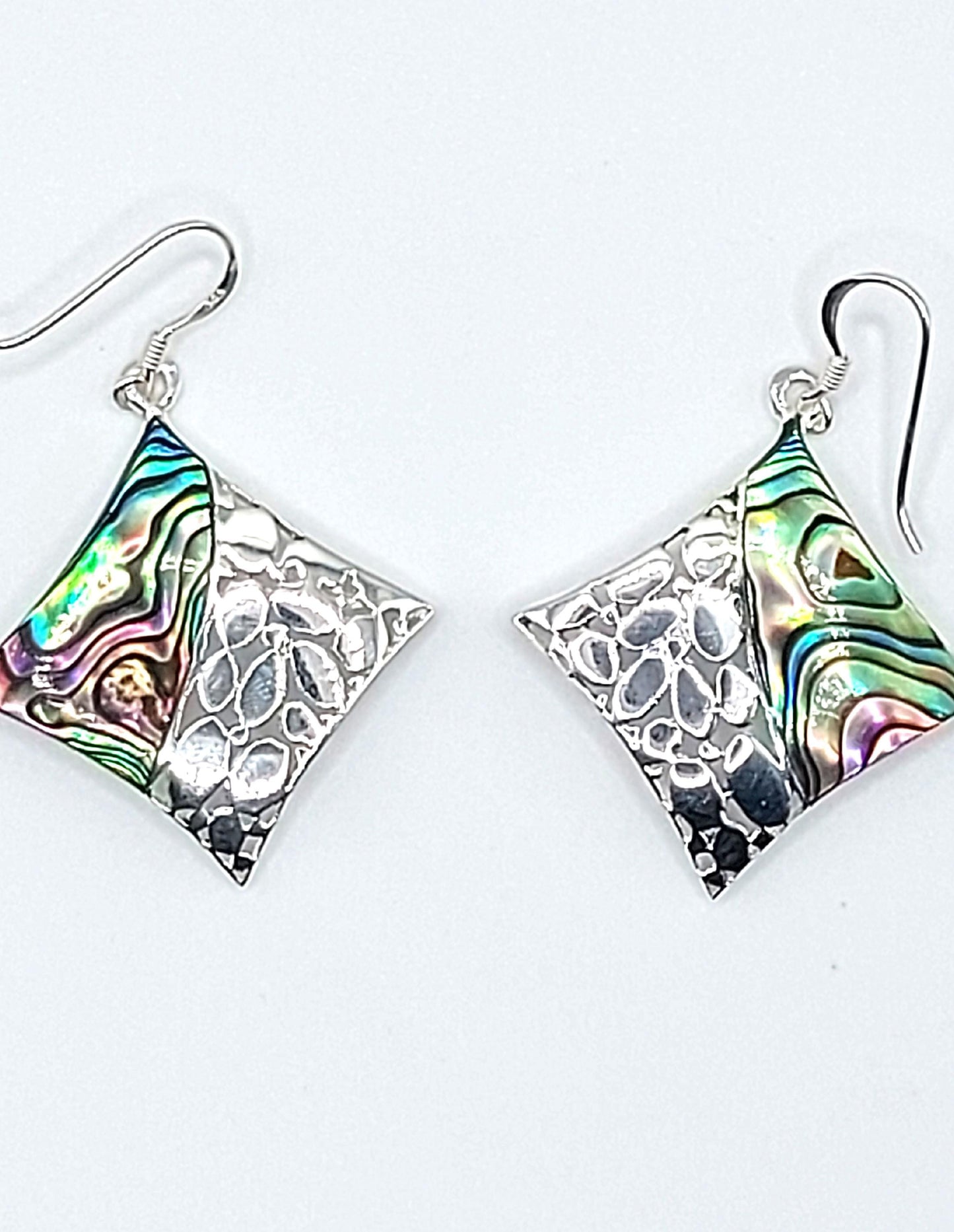 Silver Handmade Inlay Earrings Semi Precious Abalone Shell- Square