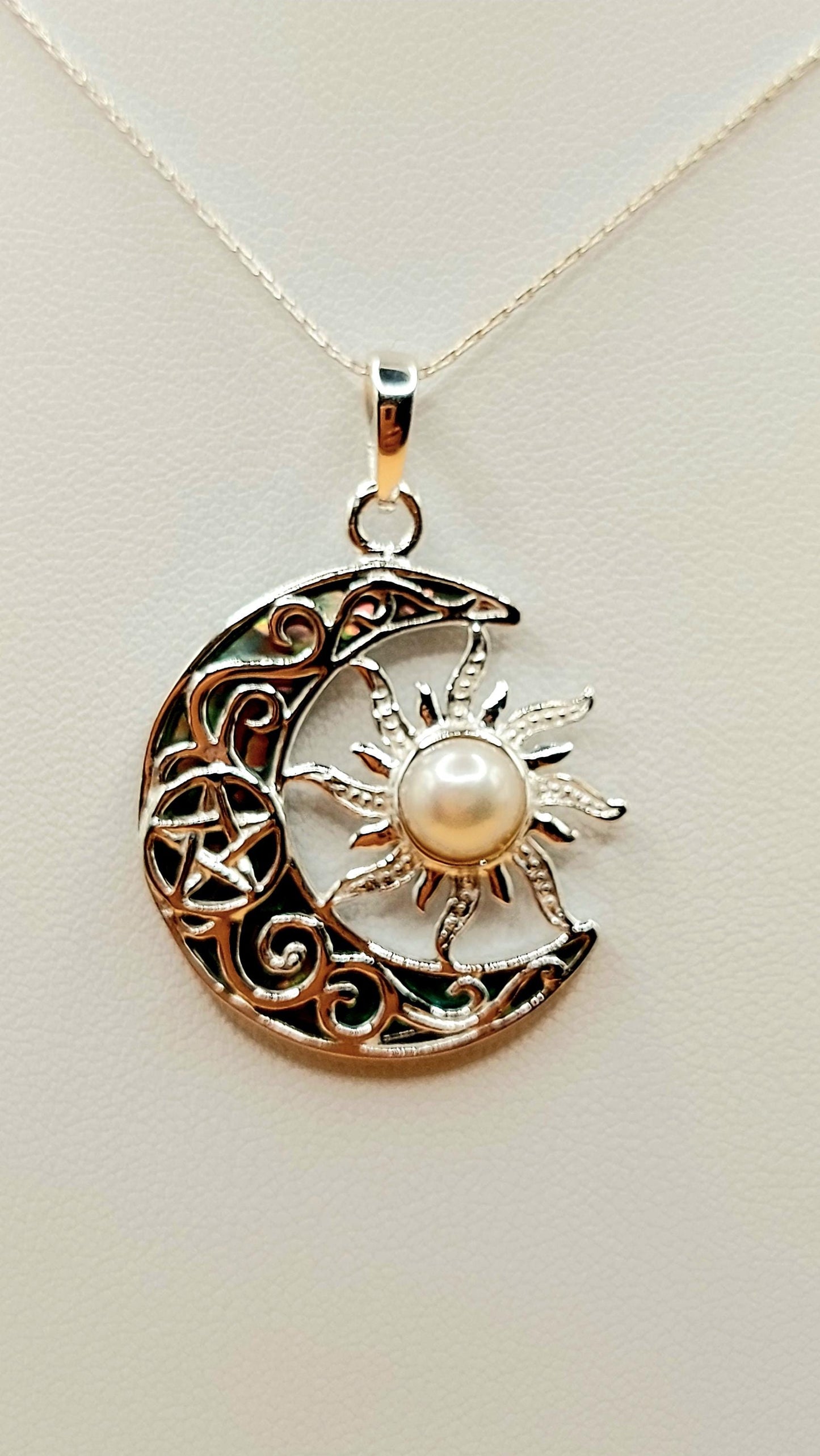 Silver Handmade Inlay Pendant Semi Precious Abalone Shell- Moon/Sun