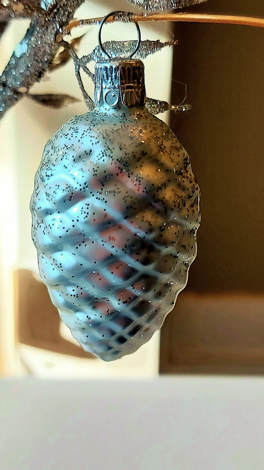 Vintage Czech Republic, Glass Blown, Hand Painted Christmas Tree Ornament -  Acorn