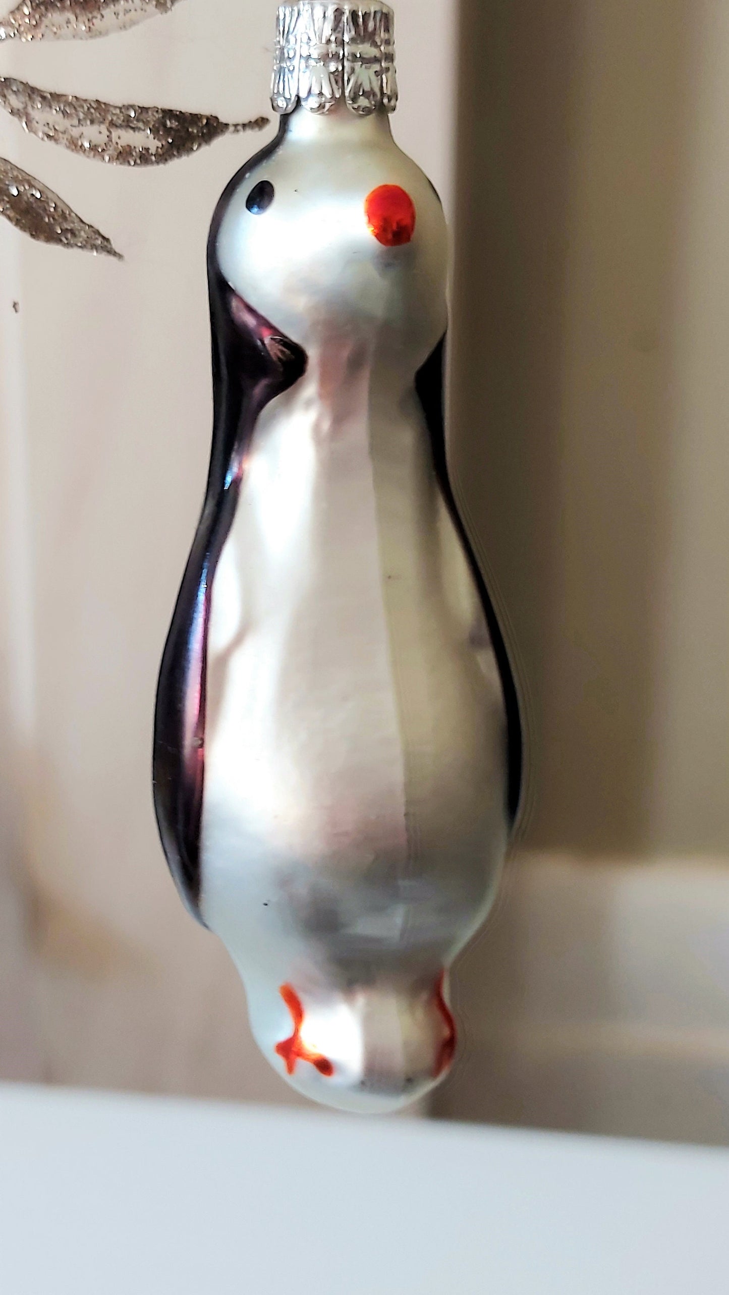 Vintage Czech Republic, Glass Blown, Hand Painted Christmas Tree Ornament - Penguin