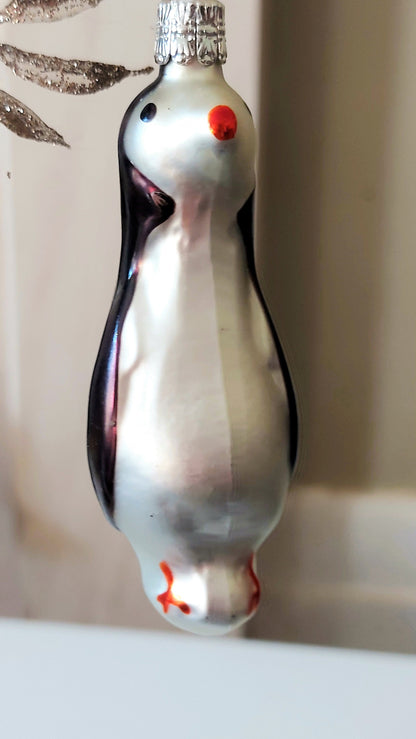 Vintage Czech Republic, Glass Blown, Hand Painted Christmas Tree Ornament - Penguin
