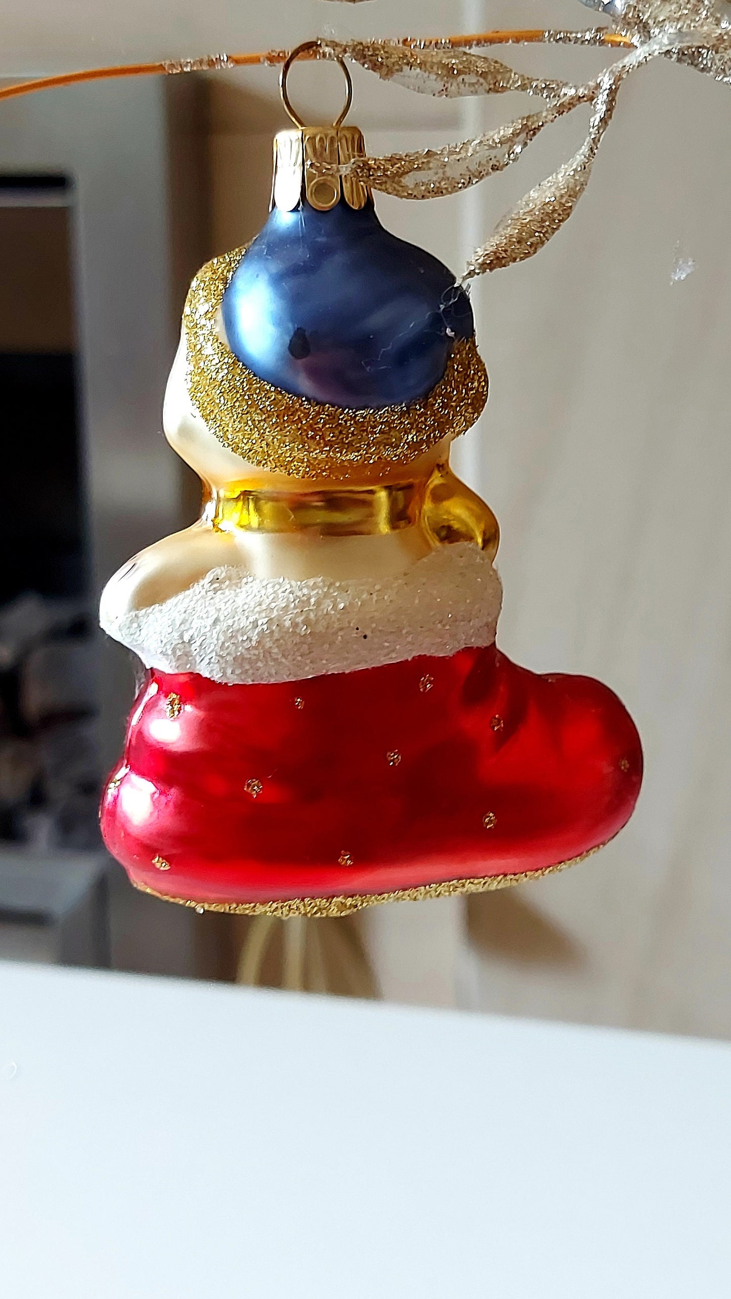 Vintage Czech Republic, Glass Blown, Hand Painted Christmas Tree Ornament - Cat in Boot