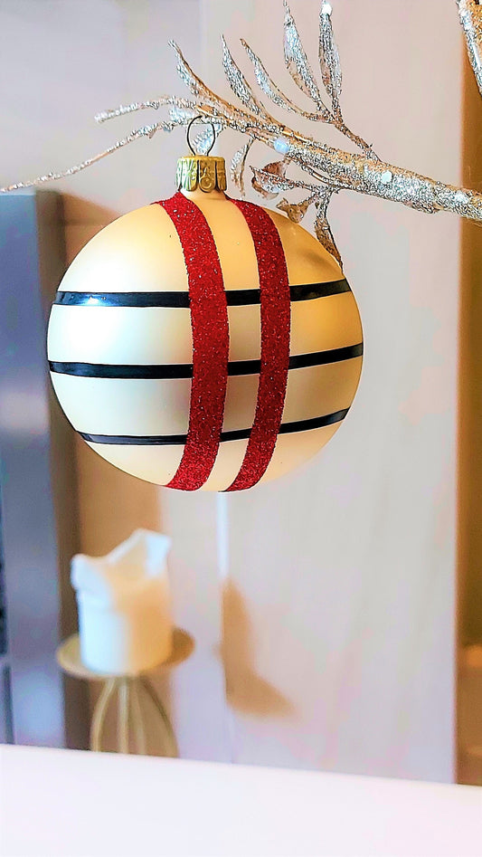 Vintage Czech Republic, Glass Blown, Hand Painted Christmas Tree Ornament decoration - Large Ball Bauble