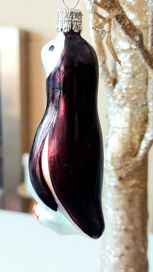 Vintage Czech Republic, Glass Blown, Hand Painted Christmas Tree Ornament - Penguin
