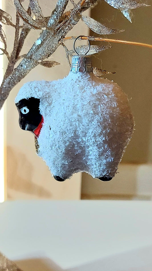 Vintage Czech Republic, Glass Blown, Hand Painted Christmas Tree Ornament - Sheep