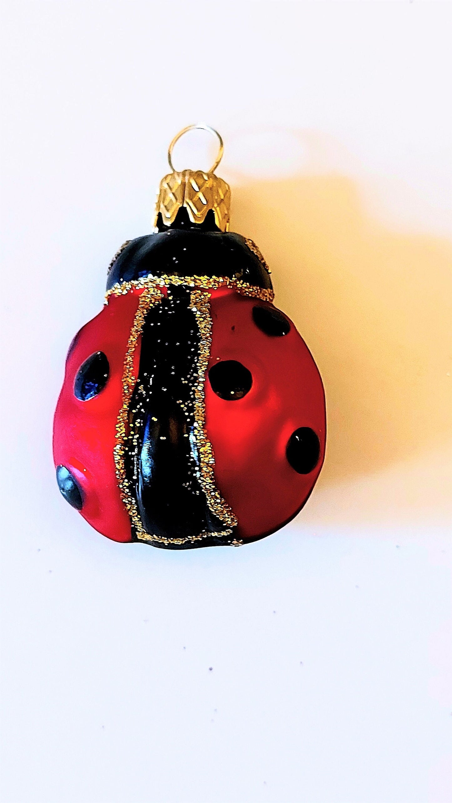Vintage Czech Republic, Glass Blown, Hand Painted Christmas Tree Ornament - ladybird a pair ( x 2 )