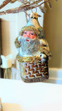 Vintage Czech Republic, Glass Blown, Hand Painted Christmas Tree Ornament - Large Santa in Chimney