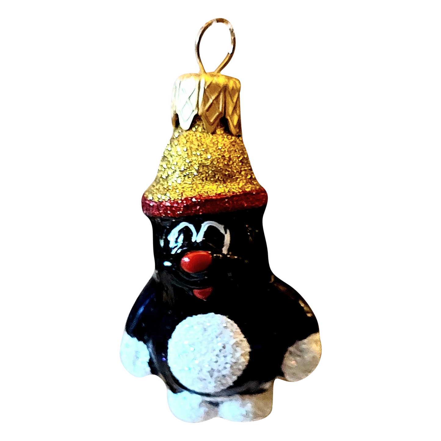 Czech Republic, Glass Blown, Hand Painted Christmas Tree Ornament - penguin a pair ( x 2 )