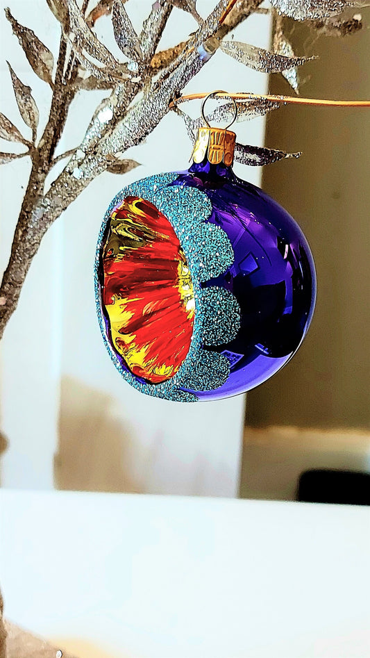 Vintage Czech Republic, Glass Blown, Hand Painted Christmas Tree Ornament - Retro Balls
