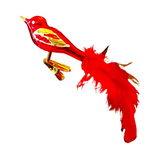 Czech Republic, Glass Blown, Hand Painted Christmas Tree Ornament - small bird with clip