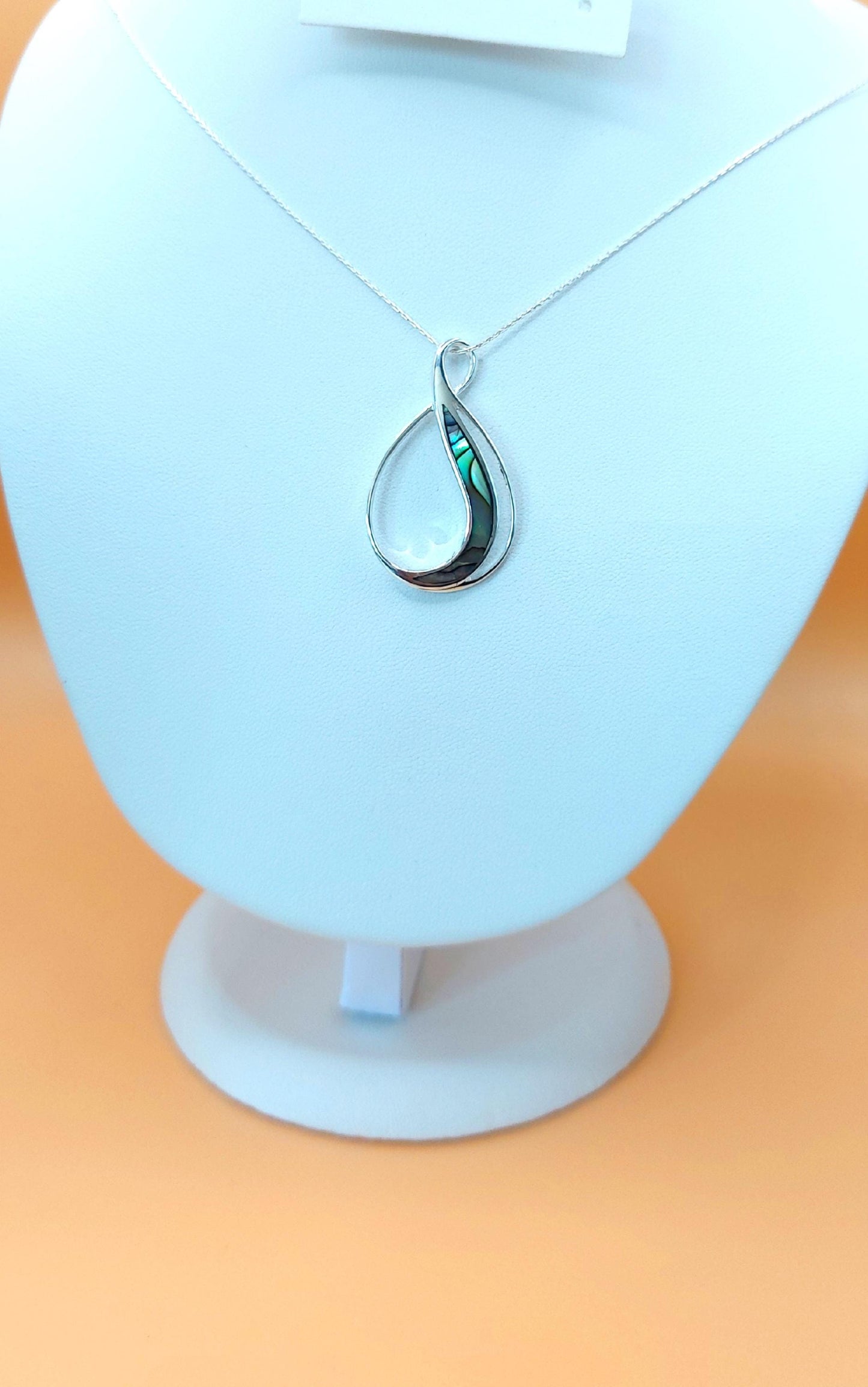 Silver Handmade Inlay Pendant Semi Precious Abalone Shell- Loop