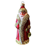 Czech Republic, Glass Blown, Hand Painted Christmas Tree Ornament - Large Santa Red/Gold
