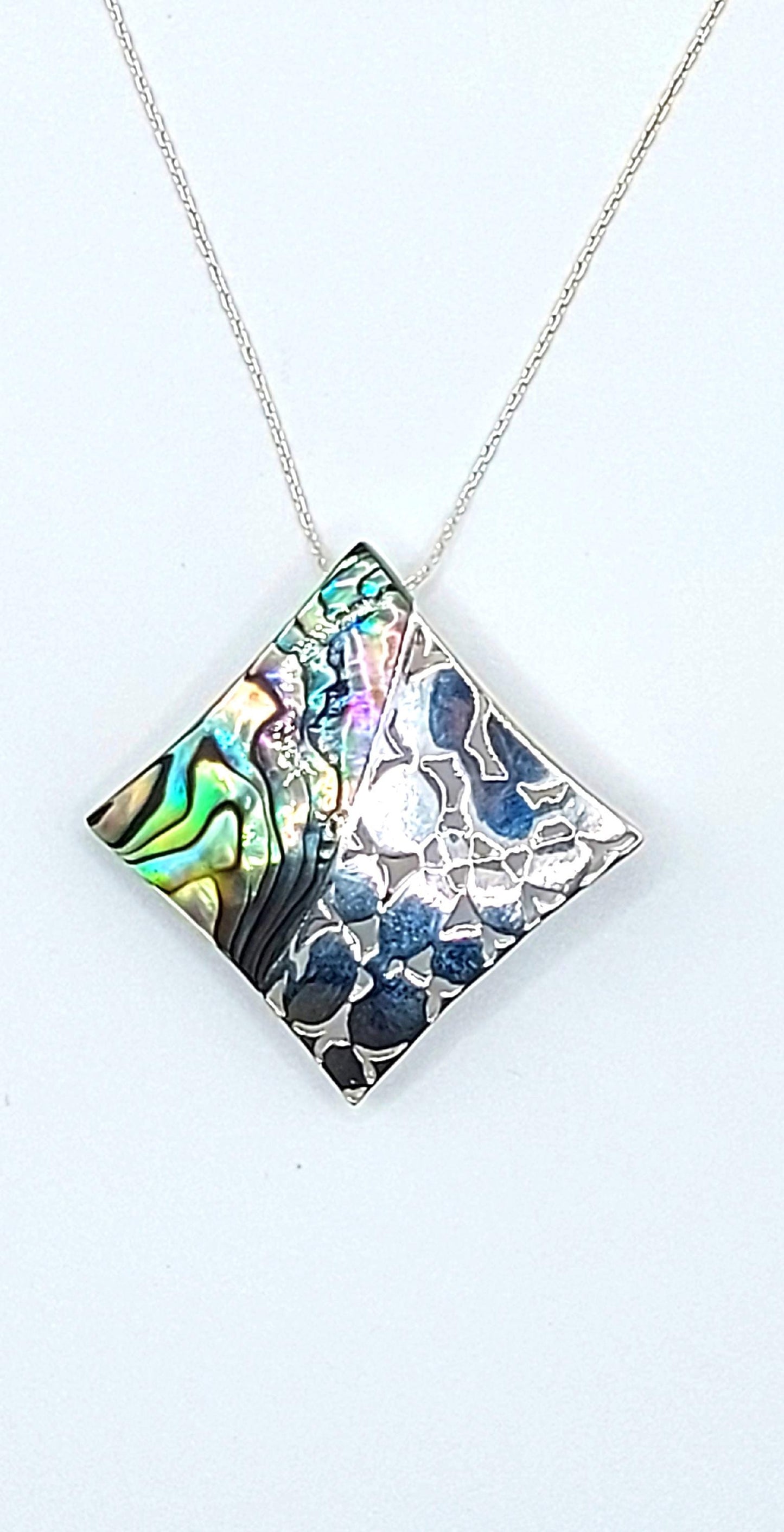 Silver Handmade Inlay Pendant Semi Precious Abalone Shell- Square