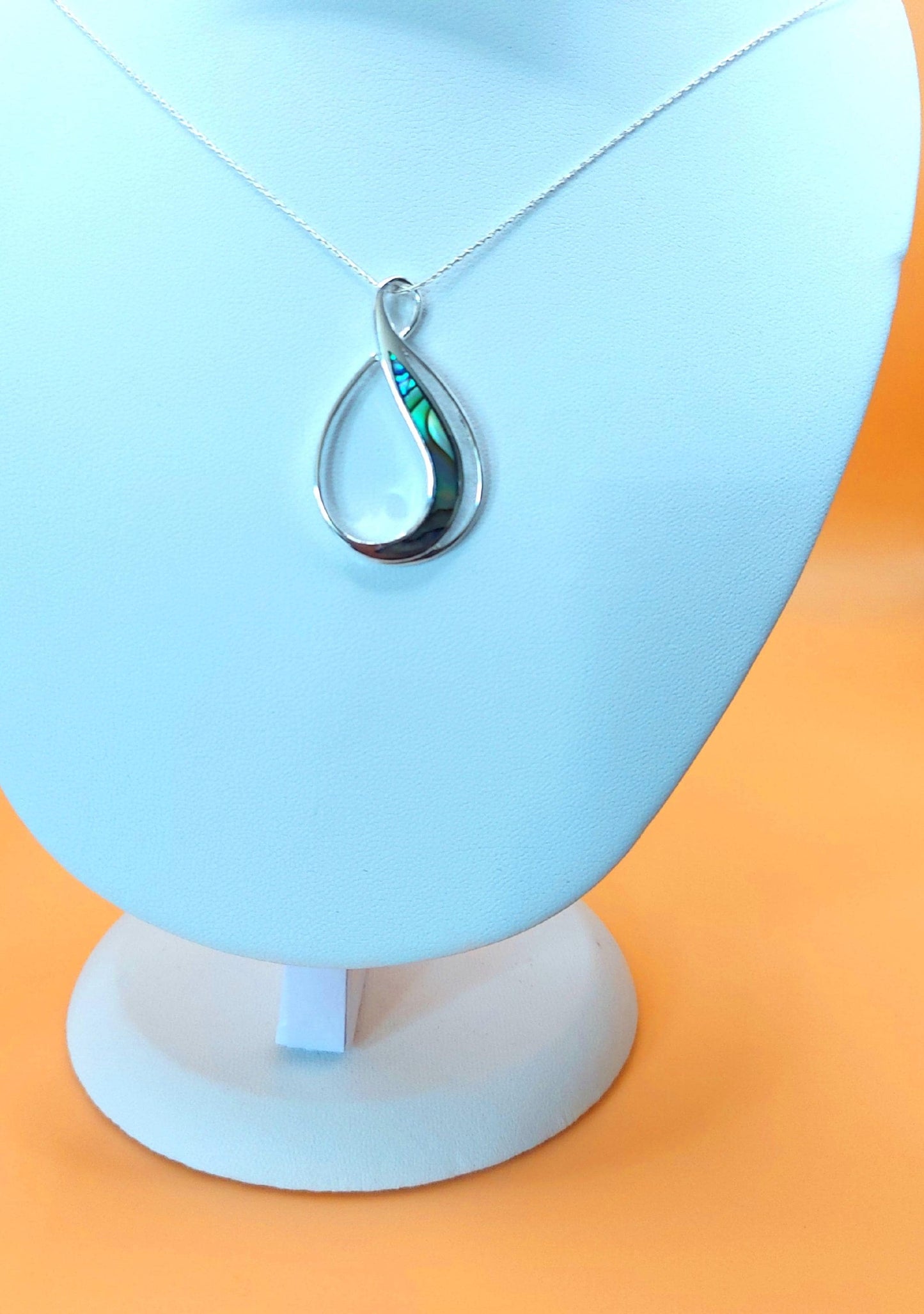Silver Handmade Inlay Pendant Semi Precious Abalone Shell- Loop
