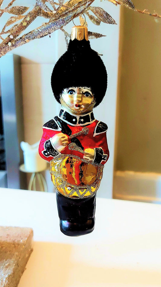 Vintage Czech Republic, Glass Blown, Hand Painted Christmas Tree Ornament - Large Drummer Boy