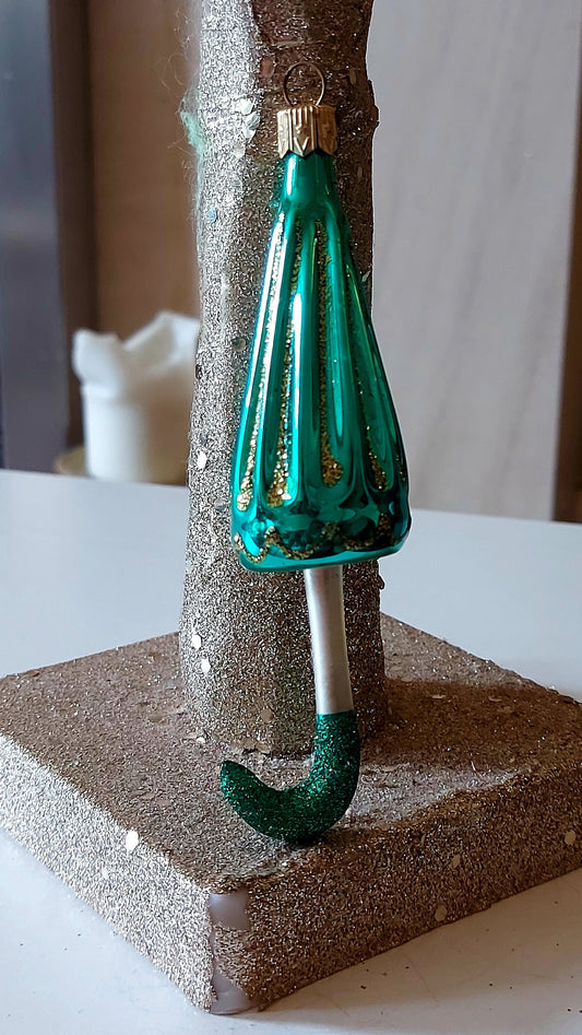 Vintage Czech Republic, Glass Blown, Hand Painted Christmas Tree Ornament - Umbrella Various Colours