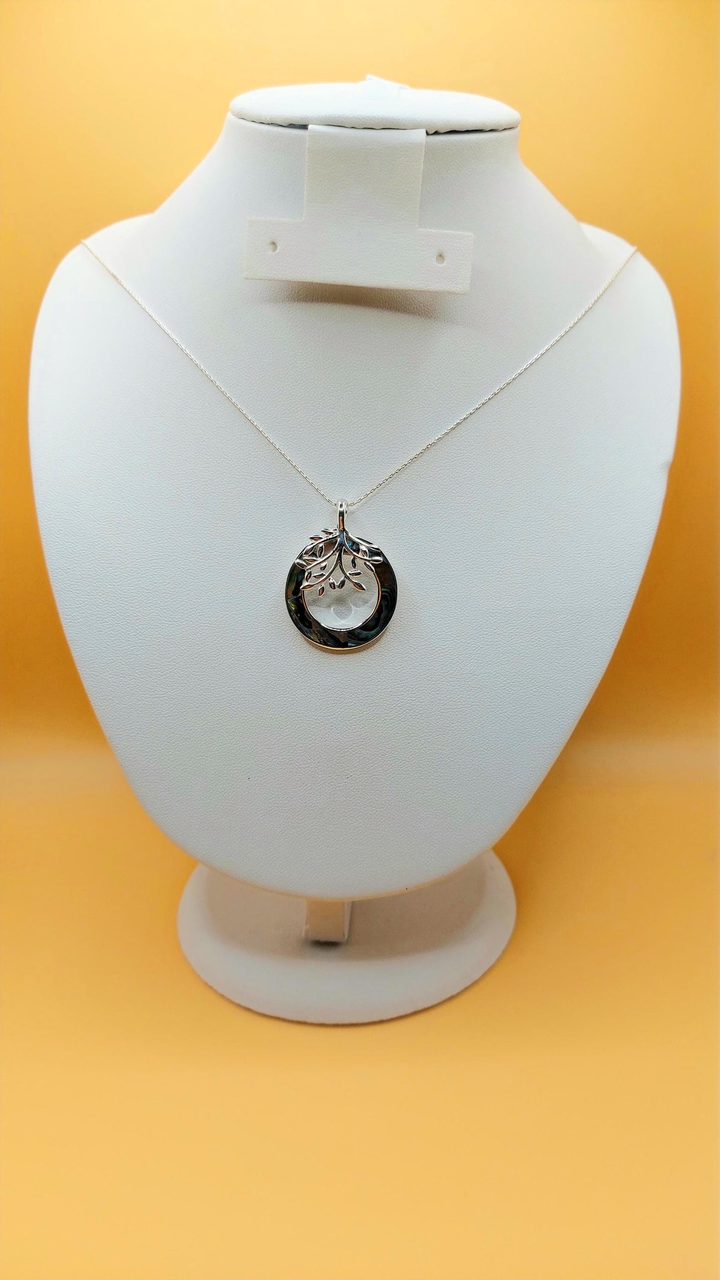 Silver Handmade Inlay Pendant Semi Precious Abalone Shell- Tree of Life