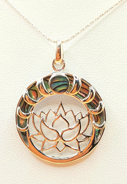 Silver Handmade Inlay Pendant Semi Precious Abalone Shell- Emblem