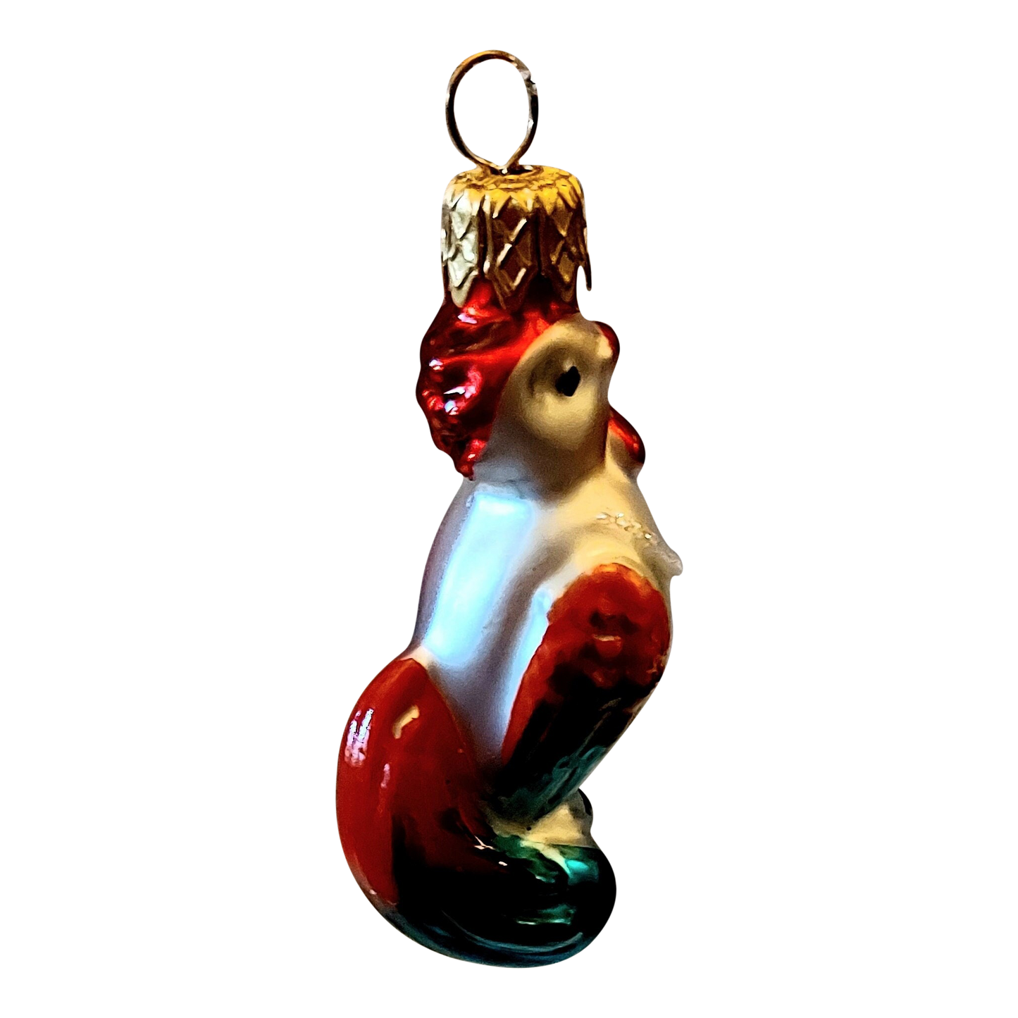 Czech Republic, Glass Blown, Hand Painted Christmas Tree Ornament - cockerels a pair ( x 2 )