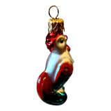 Czech Republic, Glass Blown, Hand Painted Christmas Tree Ornament - cockerels a pair ( x 2 )
