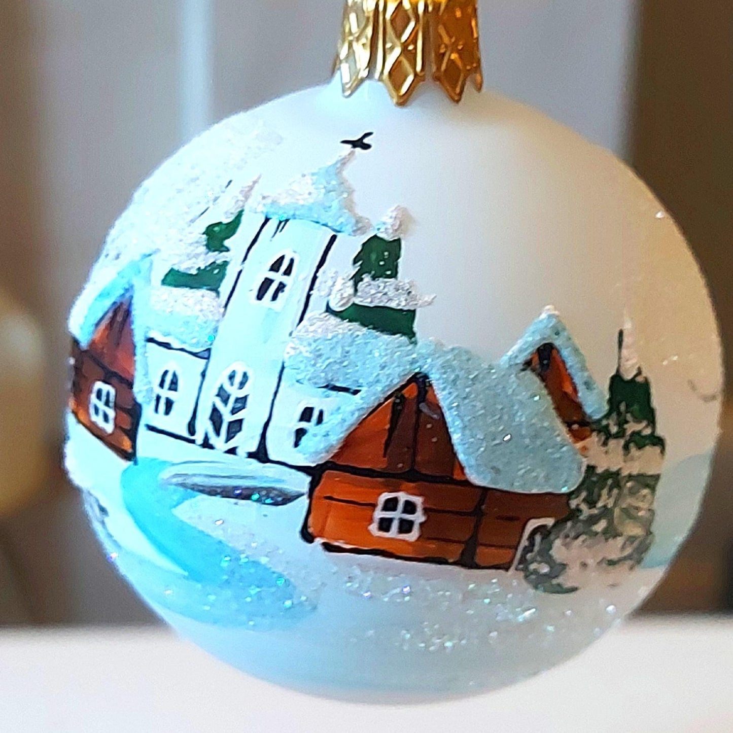 Vintage Czech Glass Christmas Ornament: Hand-Painted White Small Ball