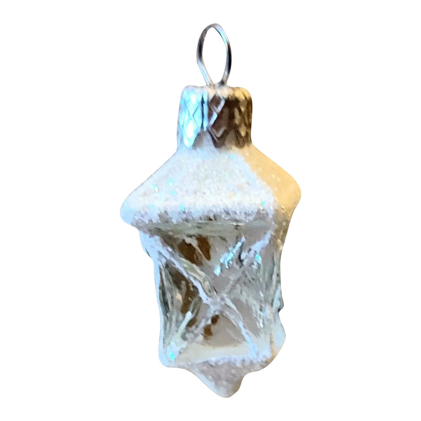 Czech Hand-Painted Glass Christmas Ornament: White Lantern (Pair)