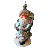 Czech Republic, Glass Blown, Hand Painted Christmas Tree Ornament - Large Santa Chimney Blue
