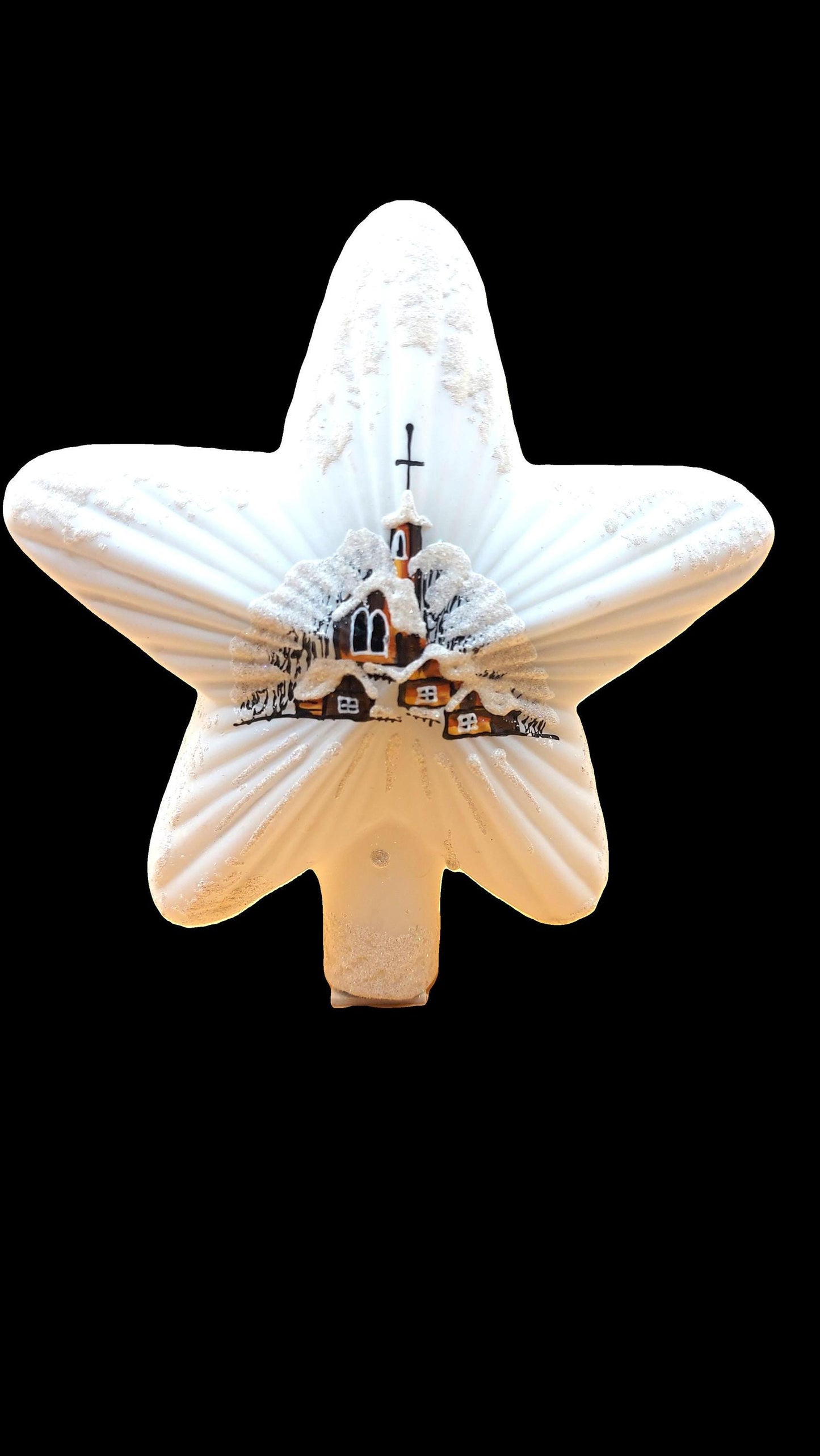Vintage Czech Republic, Glass Blown, Hand Painted Christmas Tree Ornament - White Star Tree Topper